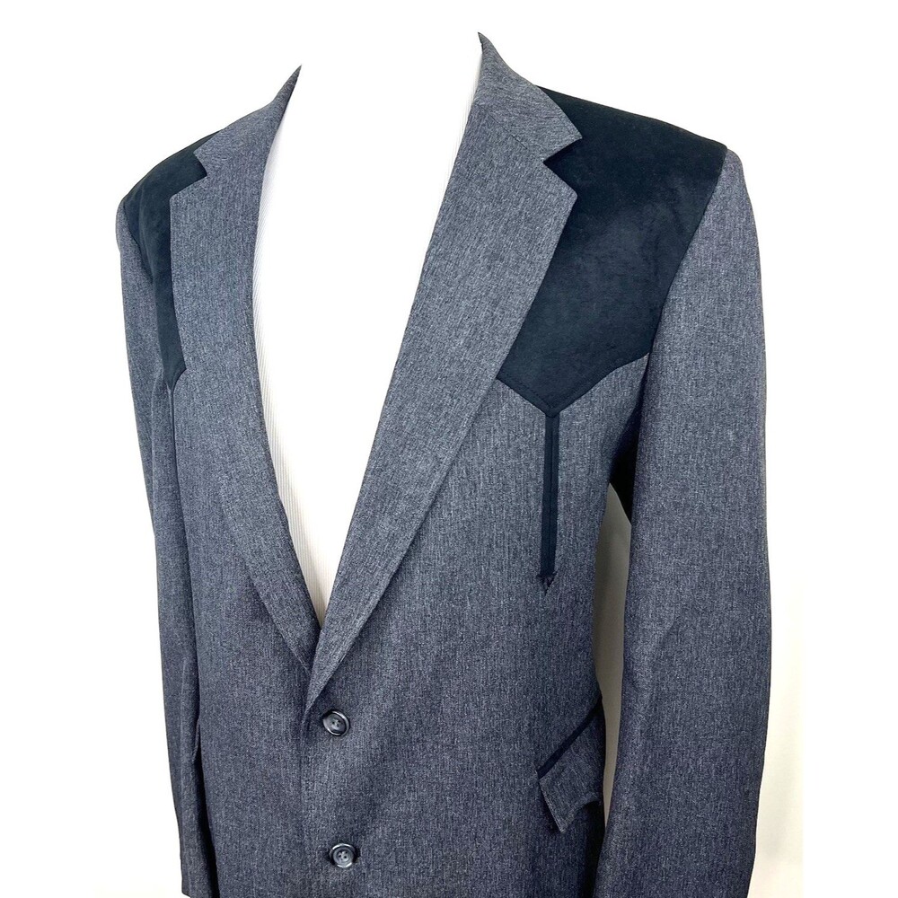 VTG Circle S Western Yoke Sport Coat Blazer Mens Size 48R Black Gray Two Button